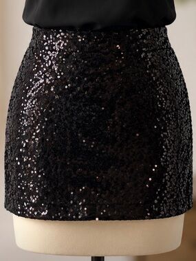 Black Sequin Mini Skirt